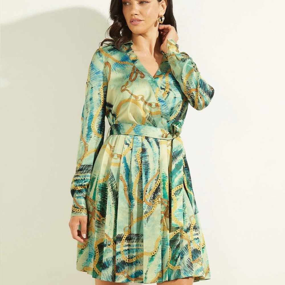 Marciano Green and Gold Long Sleeve Dress